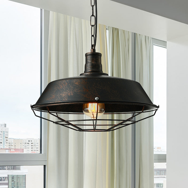 Rust Finish 1 Light Ceiling Light Retro Metallic Barn Pendant Lamp with Wire Guard for Living Room Clearhalo 'Art Deco Pendants' 'Cast Iron' 'Ceiling Lights' 'Ceramic' 'Crystal' 'Industrial Pendants' 'Industrial' 'Metal' 'Middle Century Pendants' 'Pendant Lights' 'Pendants' 'Tiffany' Lighting' 460545