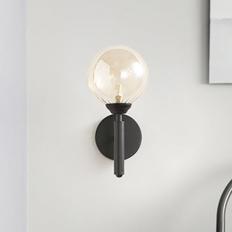 Clear Textured Glass Black Sconce Light Round 1-Light Modern Wall Lamp Fixture for Bedroom Clearhalo 'Art deco wall lights' 'Cast Iron' 'Glass' 'Industrial wall lights' 'Industrial' 'Middle century wall lights' 'Modern' 'Rustic wall lights' 'Tiffany' 'Traditional wall lights' 'Wall Lamps & Sconces' 'Wall Lights' Lighting' 460693