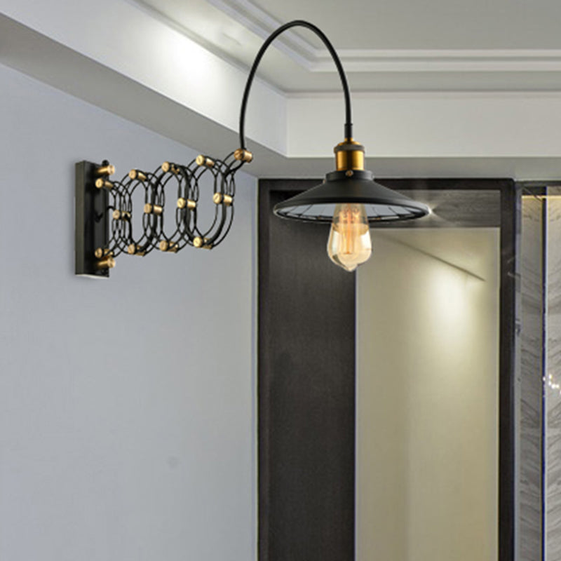 Vintage Stylish Saucer Wall Lighting 1 Head Metal Wall Mount Light with Extendable Arm in Black Clearhalo 'Art deco wall lights' 'Cast Iron' 'Glass' 'Industrial wall lights' 'Industrial' 'Middle century wall lights' 'Modern' 'Rustic wall lights' 'Tiffany' 'Traditional wall lights' 'Wall Lamps & Sconces' 'Wall Lights' Lighting' 460705