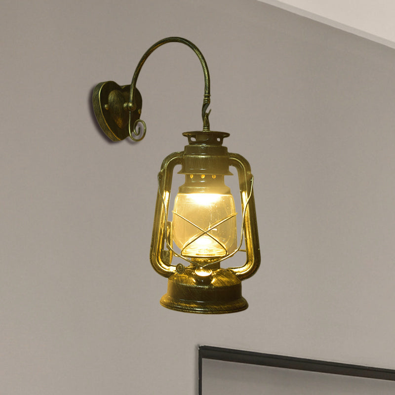 Coastal Lantern Wall Lighting Fixture 1 Bulb Clear Glass Sconce Light in Black/Bronze/Copper for Corridor Clearhalo 'Art deco wall lights' 'Cast Iron' 'Glass' 'Industrial wall lights' 'Industrial' 'Middle century wall lights' 'Modern' 'Rustic wall lights' 'Tiffany' 'Traditional wall lights' 'Wall Lamps & Sconces' 'Wall Lights' Lighting' 460710