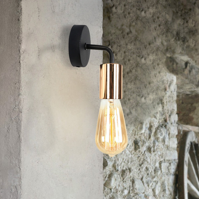 Brass/Copper Open Bulb Sconce Light with Curved Arm Industrial Style Metal 1 Light Bedside Wall Lighting Clearhalo 'Art deco wall lights' 'Cast Iron' 'Glass' 'Industrial wall lights' 'Industrial' 'Middle century wall lights' 'Modern' 'Rustic wall lights' 'Tiffany' 'Traditional wall lights' 'Wall Lamps & Sconces' 'Wall Lights' Lighting' 460737