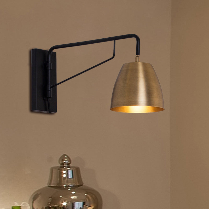 Brass 1 Light Sconce Lighting Loft Style Metallic Barrel Shade Wall Light Sconce with Angle Arm for Bedroom Clearhalo 'Art deco wall lights' 'Cast Iron' 'Glass' 'Industrial wall lights' 'Industrial' 'Middle century wall lights' 'Modern' 'Rustic wall lights' 'Tiffany' 'Traditional wall lights' 'Wall Lamps & Sconces' 'Wall Lights' Lighting' 460739