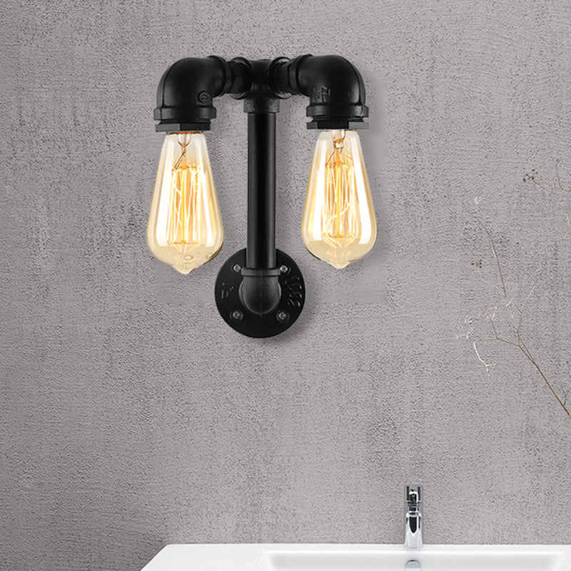 2 Lights Wall Lighting with Pipe and Open Bulb Metal Warehouse Style Bathroom Wall Mounted Lamp in Bronze/Black Clearhalo 'Art deco wall lights' 'Cast Iron' 'Glass' 'Industrial wall lights' 'Industrial' 'Middle century wall lights' 'Modern' 'Rustic wall lights' 'Tiffany' 'Traditional wall lights' 'Wall Lamps & Sconces' 'Wall Lights' Lighting' 460743