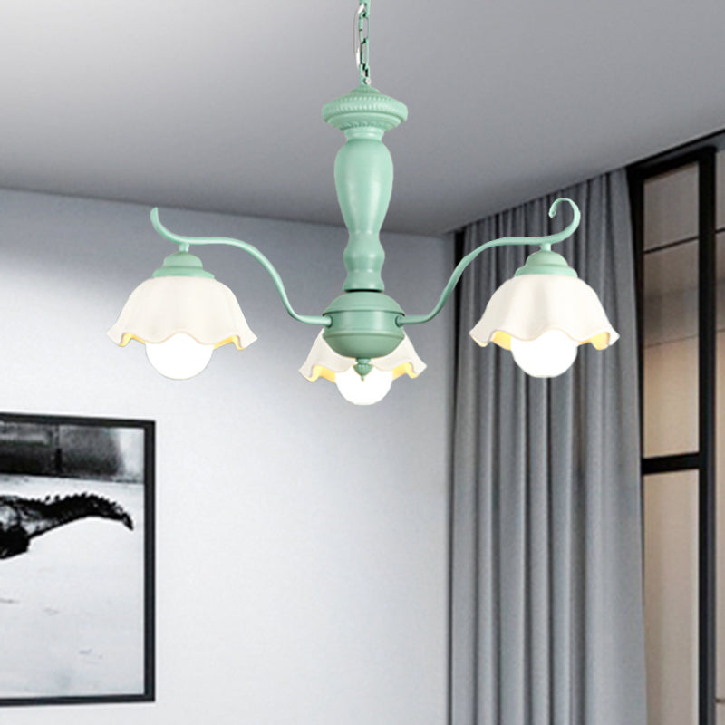 Frosted Glass Scalloped Chandelier Light Traditional 3/6/8 Lights Bedroom Ceiling Pendant in White/Pink/Green Clearhalo 'Ceiling Lights' 'Chandeliers' Lighting' options 464920
