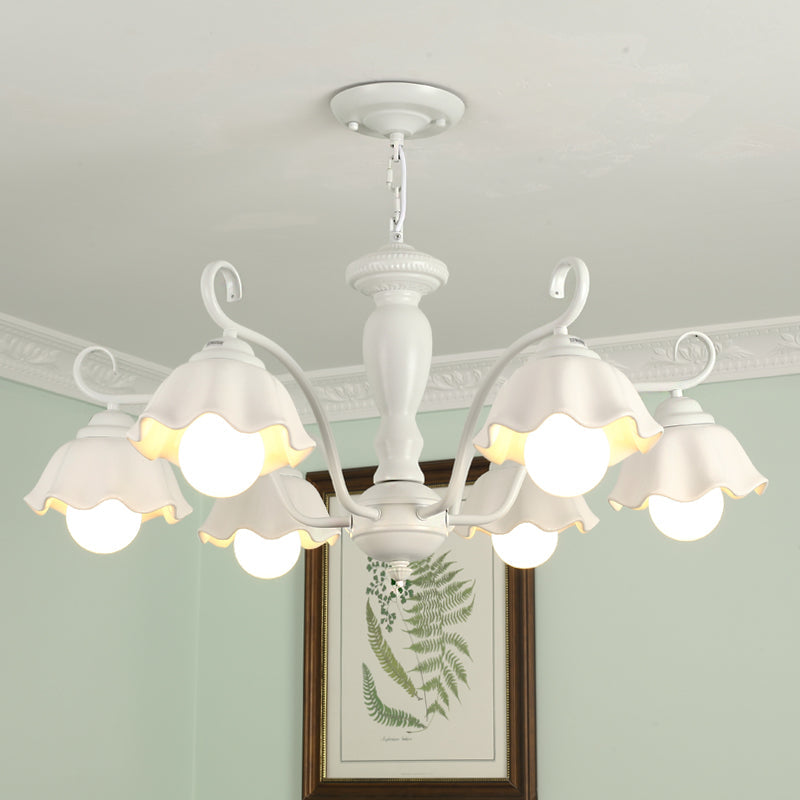 Frosted Glass Scalloped Chandelier Light Traditional 3/6/8 Lights Bedroom Ceiling Pendant in White/Pink/Green Clearhalo 'Ceiling Lights' 'Chandeliers' Lighting' options 464929