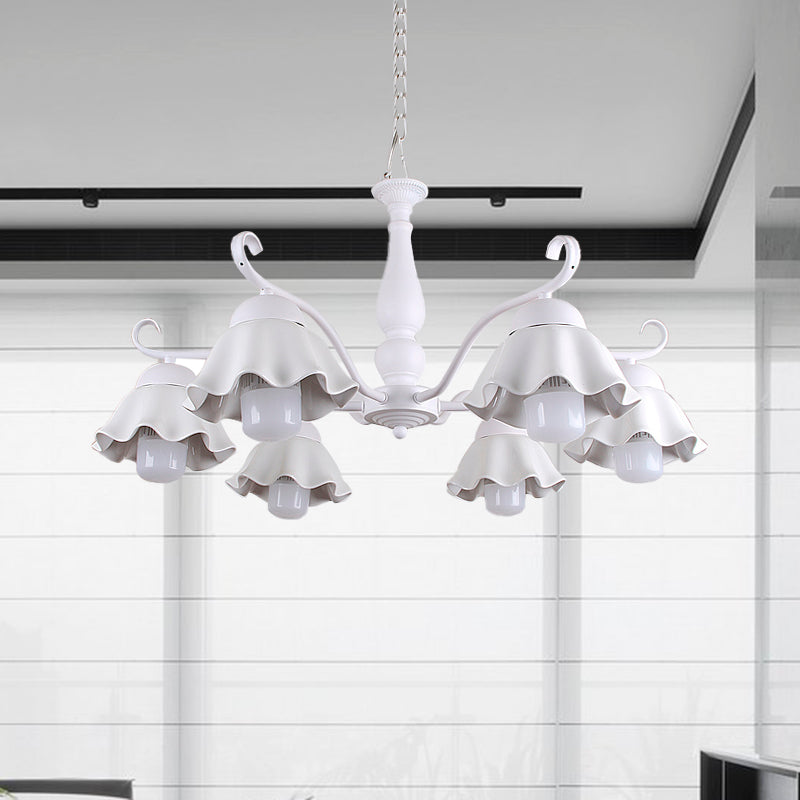 Metal Black/White/Blue Chandelier Lighting Scalloped 6 Heads Country Style Hanging Light Fixture for Bedroom Clearhalo 'Ceiling Lights' 'Chandeliers' Lighting' options 464945