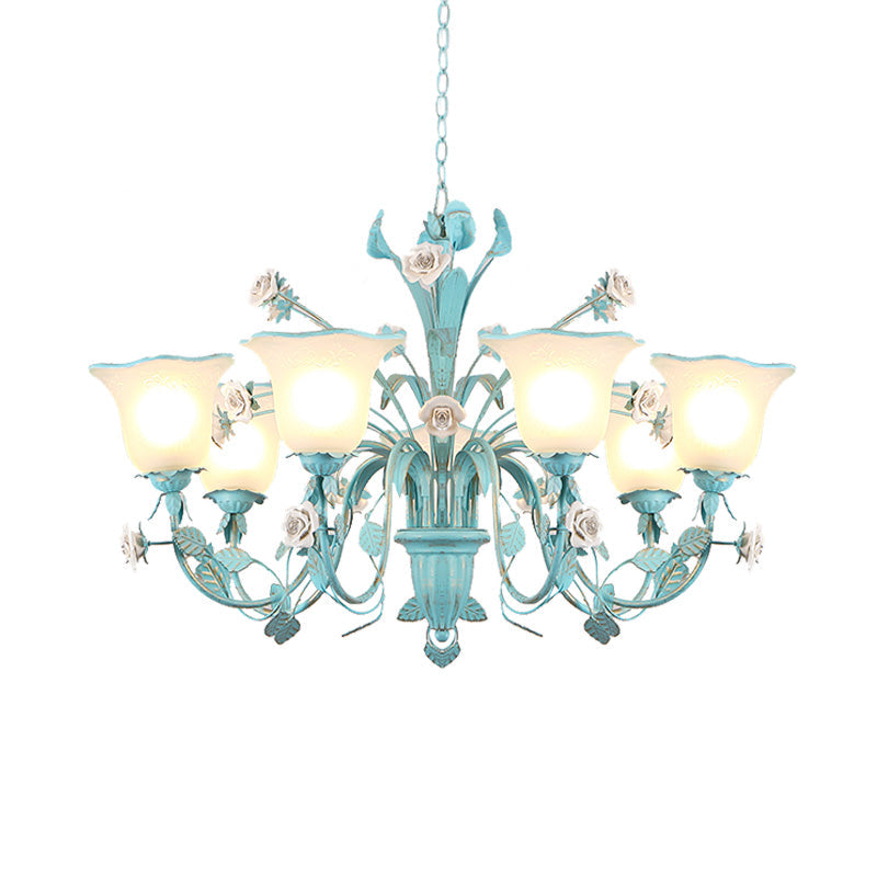 Country Flared Chandelier Lighting Fixture 3/5/7 Bulbs Metal LED Drop Pendant in Pink/Blue for Bedroom Clearhalo 'Ceiling Lights' 'Chandeliers' Lighting' options 465355