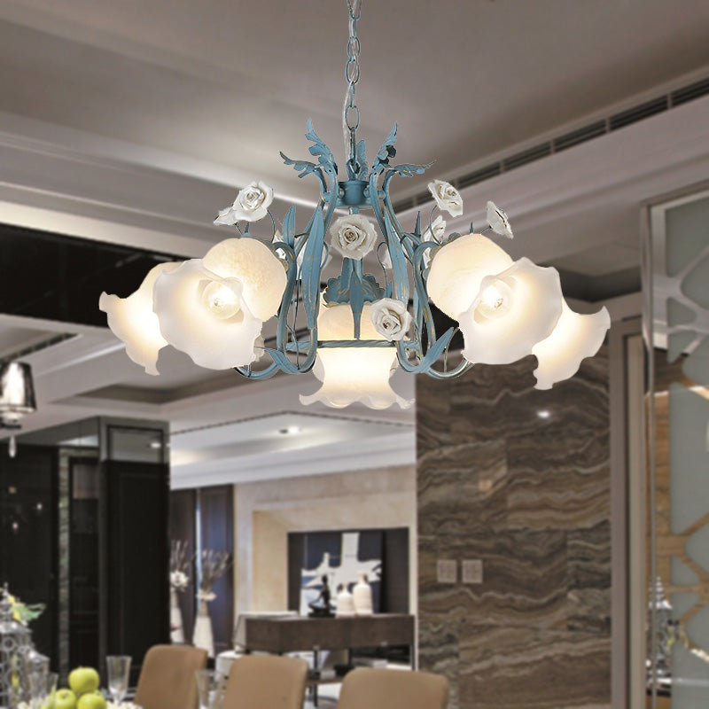 Blossom Dining Room Chandelier Korean Garden Metal 4/6/9 Heads Pink/White LED Ceiling Hang Fixture Clearhalo 'Ceiling Lights' 'Chandeliers' Lighting' options 465371