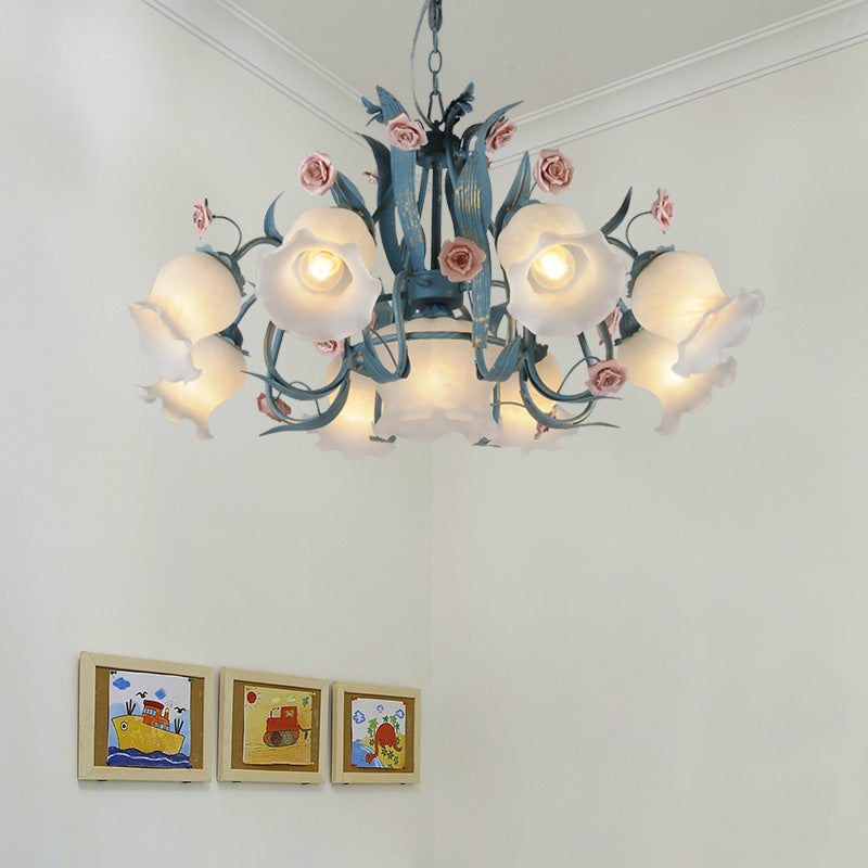 Blossom Dining Room Chandelier Korean Garden Metal 4/6/9 Heads Pink/White LED Ceiling Hang Fixture Clearhalo 'Ceiling Lights' 'Chandeliers' Lighting' options 465376