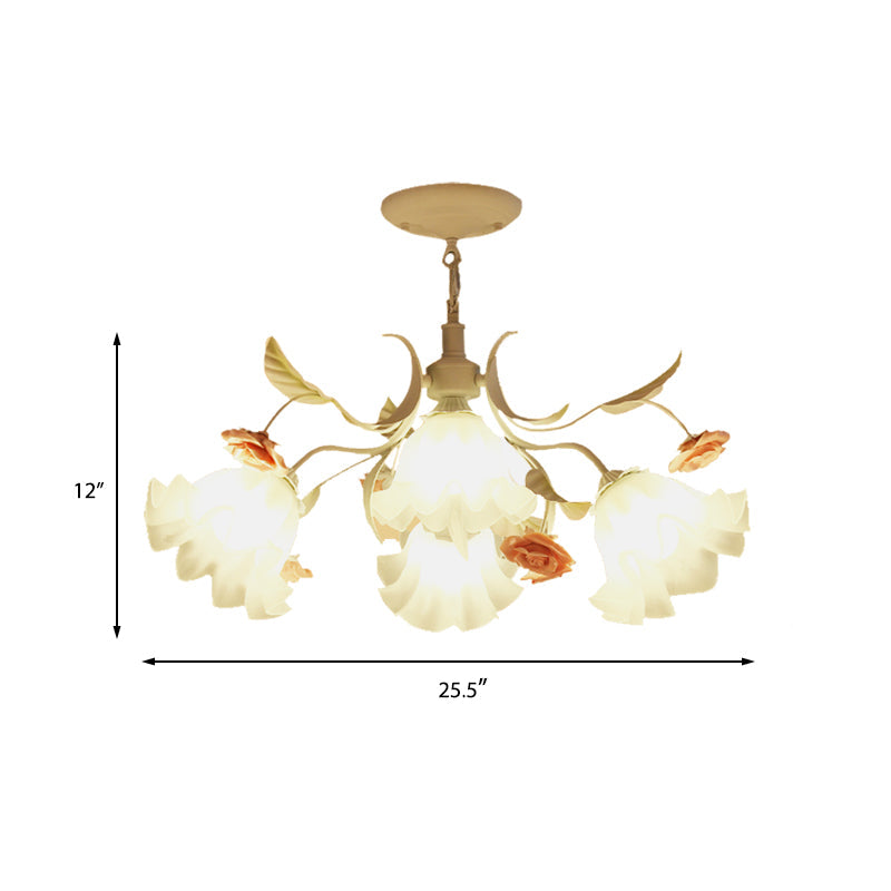 Scalloped Bedroom Pendant Chandelier Pastoral Metal 4/6/9 Heads White Ceiling Suspension Lamp with Rose Decoration Clearhalo 'Ceiling Lights' 'Chandeliers' Lighting' options 465398