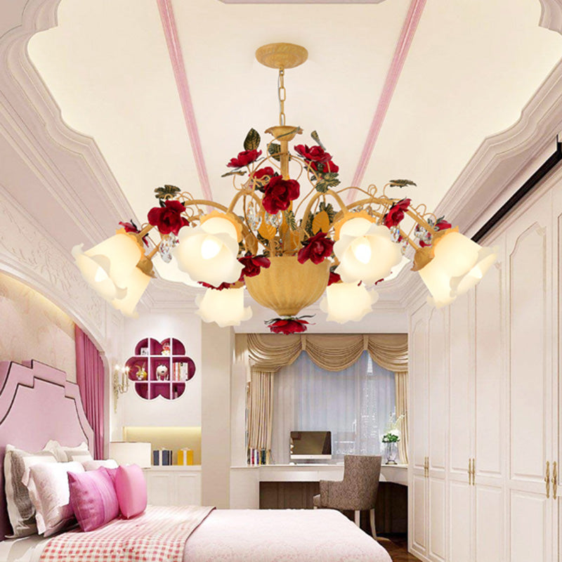 8/9 Heads Chandelier Pendant Light Korean Garden Blossom Metal LED Suspension Lamp in Ginger for Living Room Clearhalo 'Ceiling Lights' 'Chandeliers' Lighting' options 465584