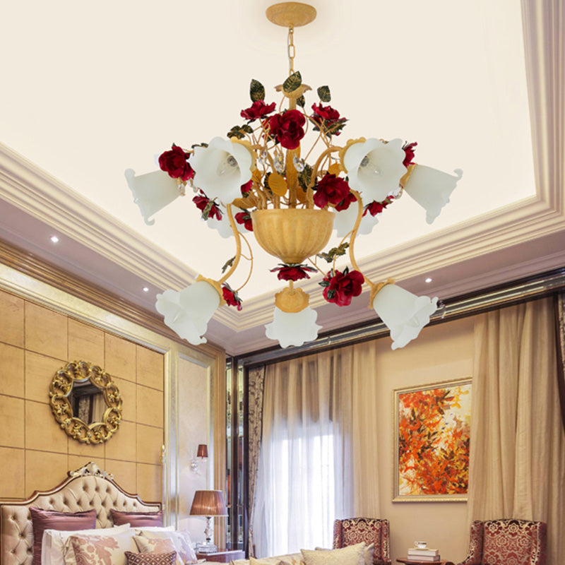 8/9 Heads Chandelier Pendant Light Korean Garden Blossom Metal LED Suspension Lamp in Ginger for Living Room 9 Ginger Clearhalo 'Ceiling Lights' 'Chandeliers' Lighting' options 465588_656c7b6a-6739-41e1-8b6d-c9a105ff2644