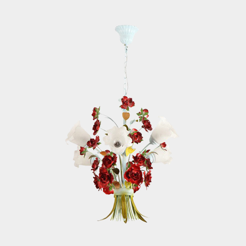 Pastoral Bloom Chandelier Light 3/6 Bulbs Metal LED Pendant Lighting in White for Bedroom Clearhalo 'Ceiling Lights' 'Chandeliers' Lighting' options 465650