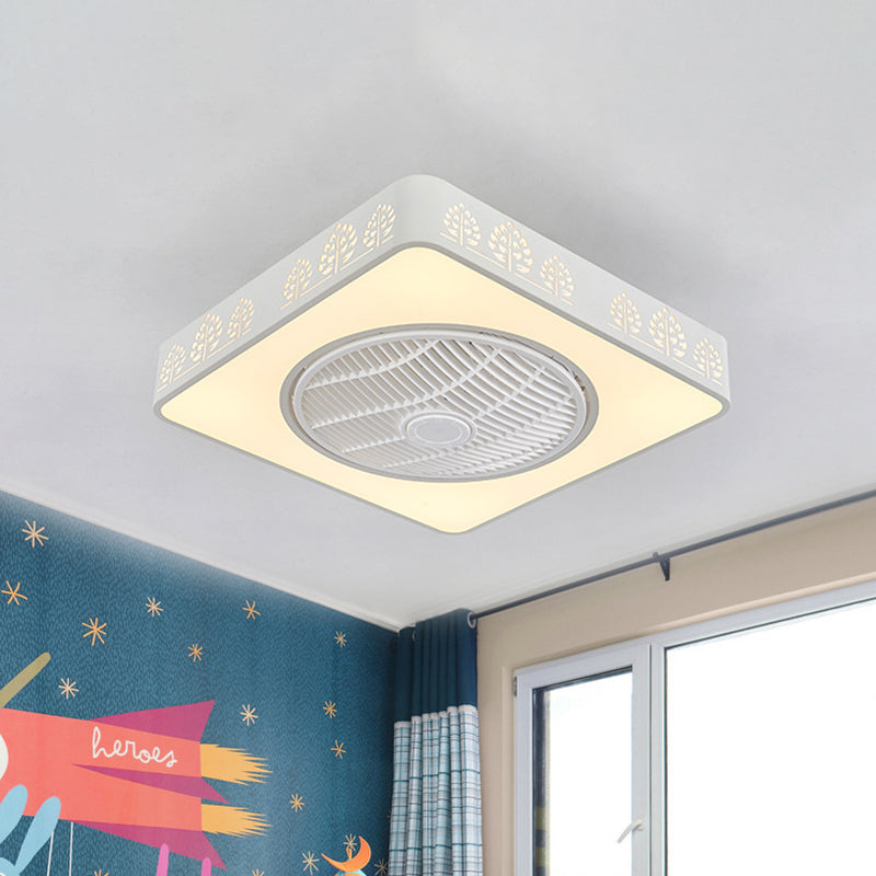 Linear/Tree Acrylic Fan Light Simple LED Bedroom Semi Flush Mount Lighting Fixture in White with 3 Blades, 21.5" W White Tree Clearhalo 'Ceiling Fans with Lights' 'Ceiling Fans' 'Modern Ceiling Fans' 'Modern' Lighting' 465667