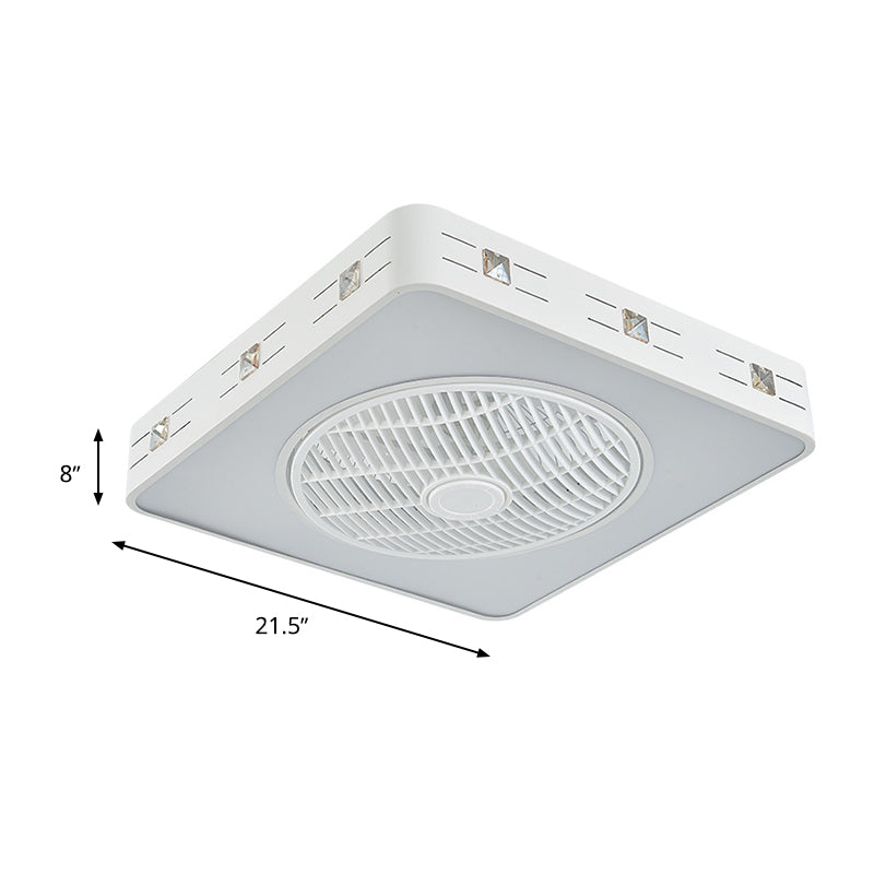 21.5" W White LED Semi Flush Mount Fixture Contemporary Metal Round/Square Pendant Fan Lighting, 3 Blades Clearhalo 'Ceiling Fans with Lights' 'Ceiling Fans' 'Modern Ceiling Fans' 'Modern' Lighting' 465681