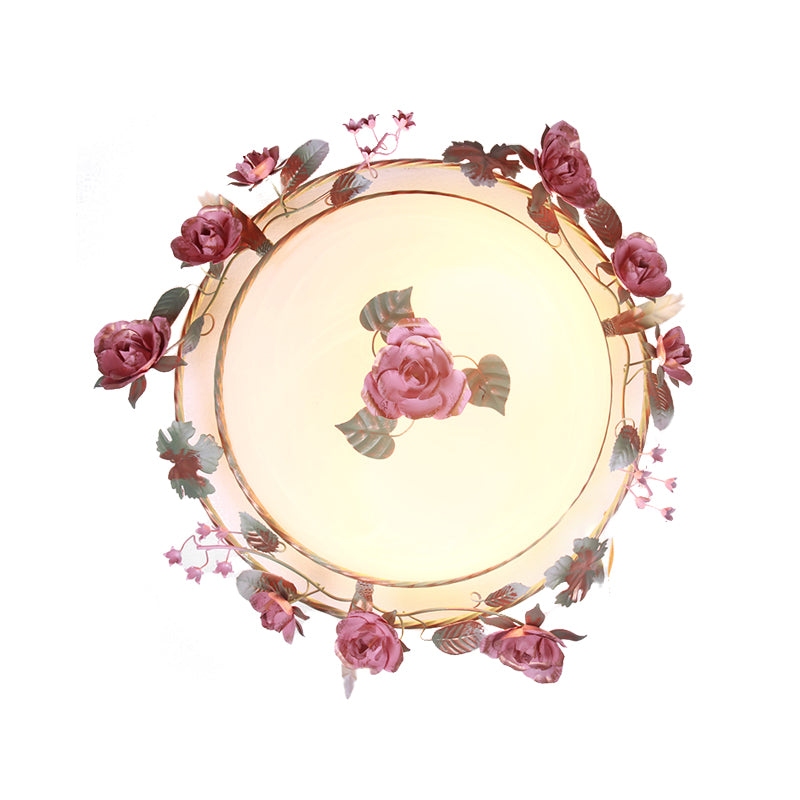 Bowl Dining Room Ceiling Lamp Countryside Metal 2/3/4 Bulbs White Flush Mount Light Fixture with Flower Decor Clearhalo 'Ceiling Lights' 'Close To Ceiling Lights' 'Close to ceiling' 'Flush mount' Lighting' 465742