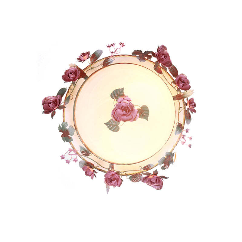Bowl Dining Room Ceiling Lamp Countryside Metal 2/3/4 Bulbs White Flush Mount Light Fixture with Flower Decor Clearhalo 'Ceiling Lights' 'Close To Ceiling Lights' 'Close to ceiling' 'Flush mount' Lighting' 465750
