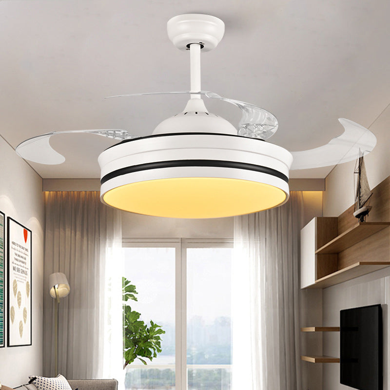 42" Wide Metal White Pendant Fan Light Ring LED Modern Semi Mount Lighting for Living Room, 4 Clear Blades White Clearhalo 'Ceiling Fans with Lights' 'Ceiling Fans' 'Modern Ceiling Fans' 'Modern' Lighting' 465952