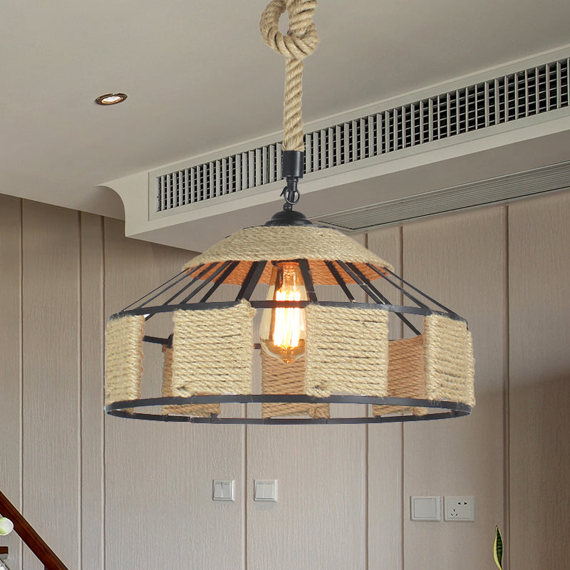 Rope Beige Hanging Light Kit Mongolian Yurts Shaped 1-Bulb 12"/16"/19.5" W Farmhouse Pendant Ceiling Lamp with Knots Cord Beige Clearhalo 'Ceiling Lights' 'Industrial Pendants' 'Industrial' 'Middle Century Pendants' 'Pendant Lights' 'Pendants' 'Tiffany' Lighting' 466125