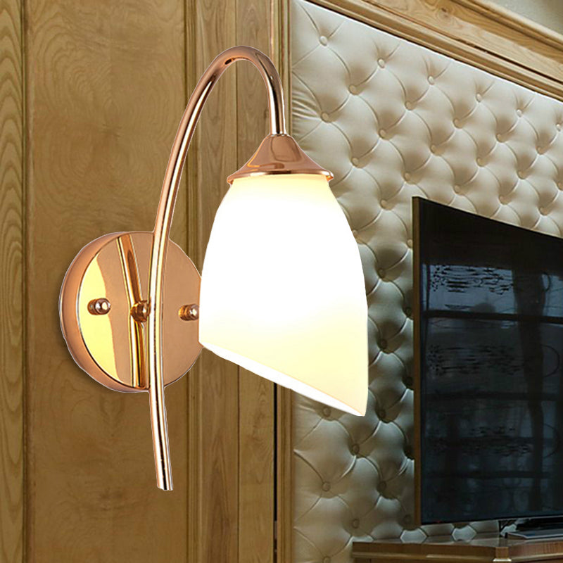 1 Bulb Angle Shade Wall Mounted Light Fixture Modern Black/Gold Milky Glass Lighting for Bedroom Clearhalo 'Cast Iron' 'Glass' 'Industrial wall lights' 'Industrial' 'Middle century wall lights' 'Modern' 'Tiffany' 'Traditional wall lights' 'Wall Lamps & Sconces' 'Wall Lights' Lighting' 467742