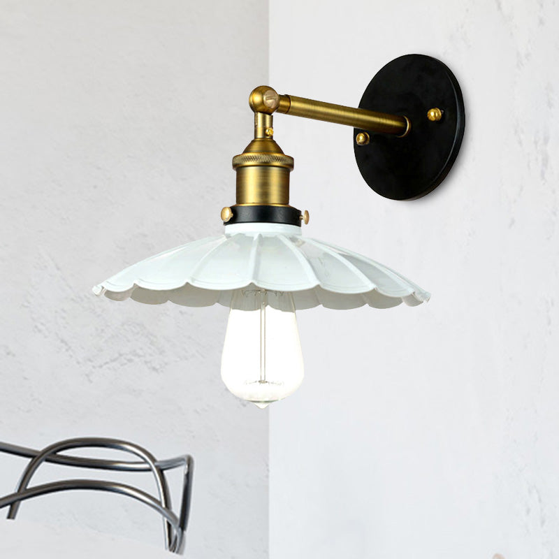 Vintage Stylish Scalloped Wall Lamp 1 Bulb Metallic Rotatable Wall Mount Light in Dark Rust/White Clearhalo 'Art deco wall lights' 'Cast Iron' 'Glass' 'Industrial wall lights' 'Industrial' 'Middle century wall lights' 'Modern' 'Rustic wall lights' 'Tiffany' 'Traditional wall lights' 'Wall Lamps & Sconces' 'Wall Lights' Lighting' 467843