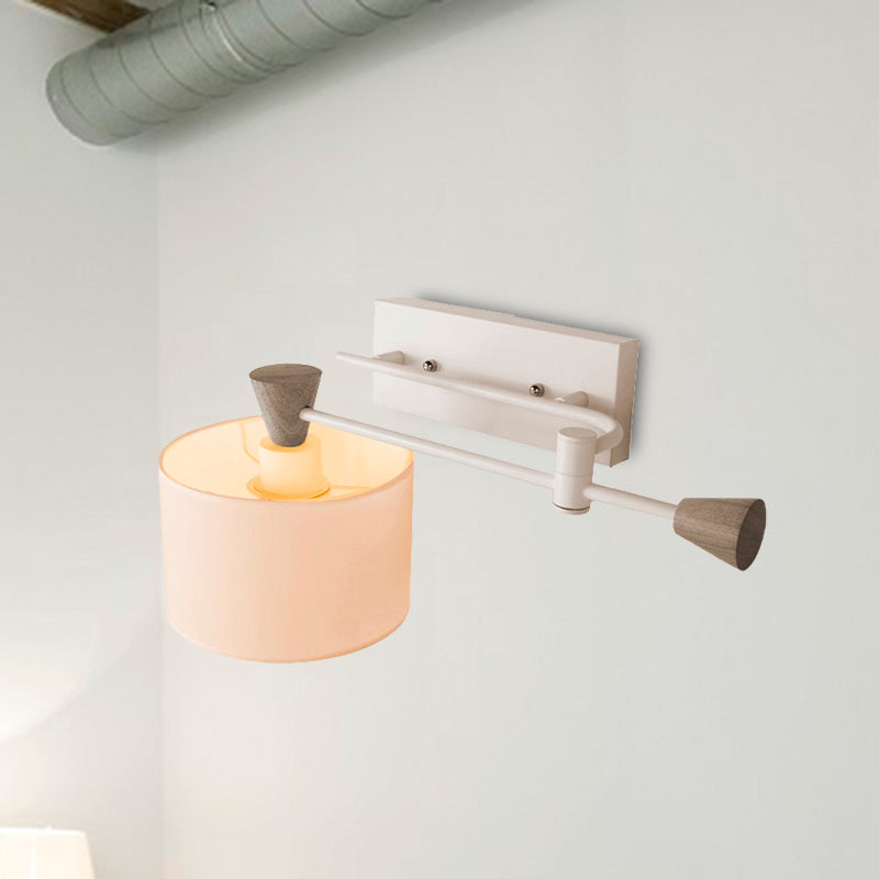 Fabric Drum Shade Wall Mount Light Industrial Loft 1 Light Bedroom Adjustable Sconce Lighting in White Clearhalo 'Industrial wall lights' 'Industrial' 'Middle century wall lights' 'Rustic wall lights' 'Tiffany' 'Wall Lamps & Sconces' 'Wall Lights' Lighting' 467936