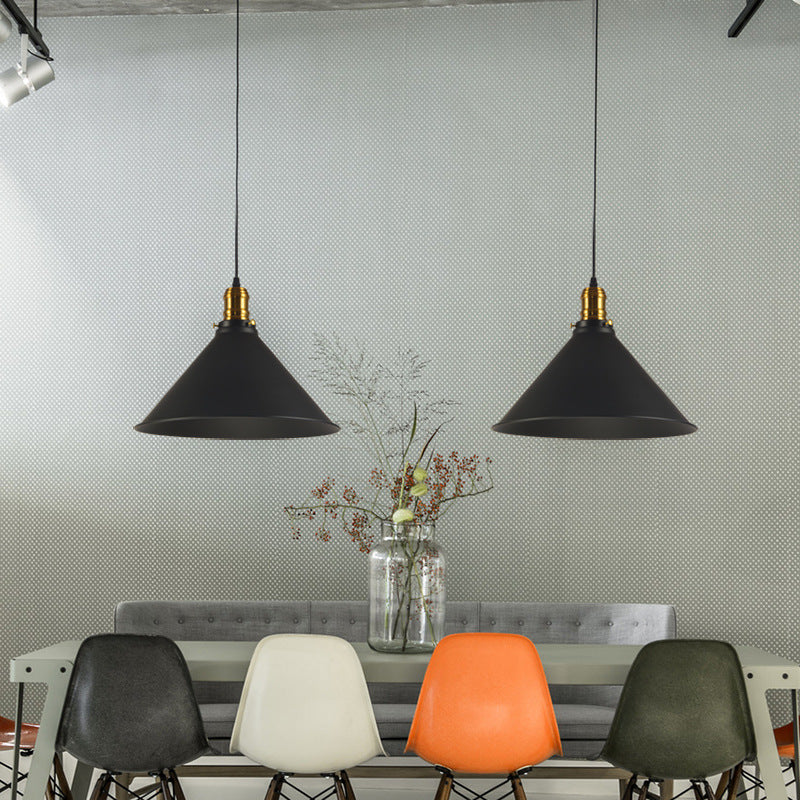8.5"/10"/12" Wide Industrial Tapered Pendant Light 1 Light Metal Hanging Lamp in Black for Restaurant Black 14" Clearhalo 'Art Deco Pendants' 'Black' 'Cast Iron' 'Ceiling Lights' 'Ceramic' 'Crystal' 'Industrial Pendants' 'Industrial' 'Metal' 'Middle Century Pendants' 'Pendant Lights' 'Pendants' 'Rustic Pendants' 'Tiffany' Lighting' 467949