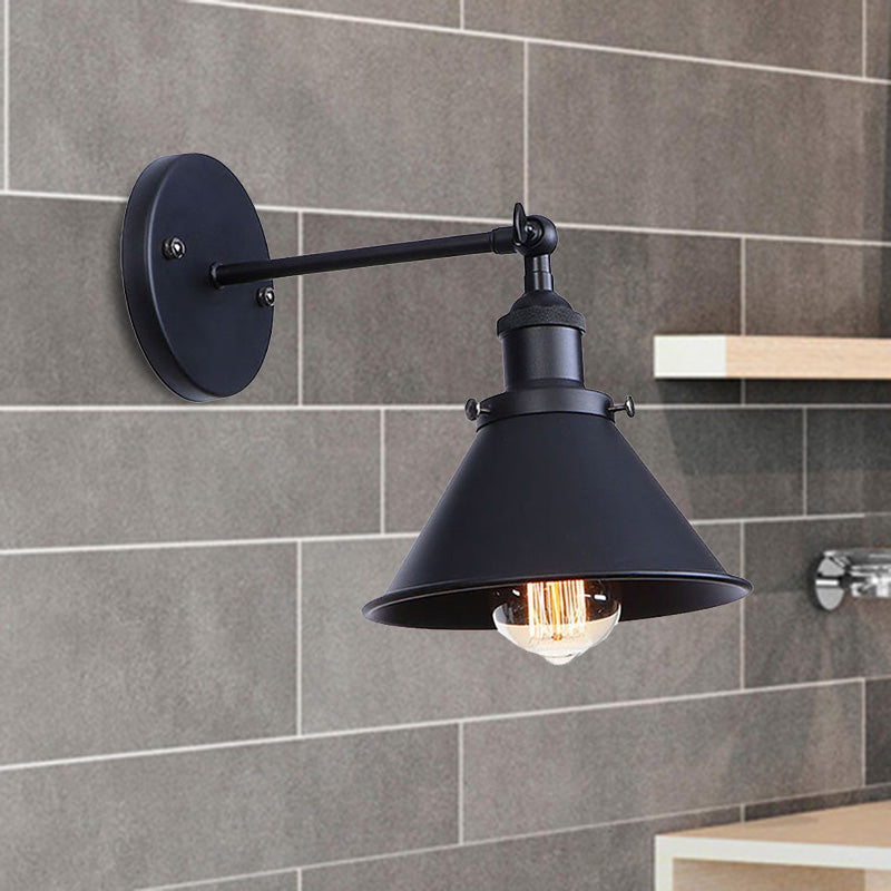 Black/Brass Finish Flared Sconce Light Fixture Industrial Metal 1 Bulb Bedroom Wall Light, 7"/8.5" Width Clearhalo 'Art deco wall lights' 'Cast Iron' 'Glass' 'Industrial wall lights' 'Industrial' 'Middle century wall lights' 'Modern' 'Rustic wall lights' 'Tiffany' 'Traditional wall lights' 'Wall Lamps & Sconces' 'Wall Lights' Lighting' 467989