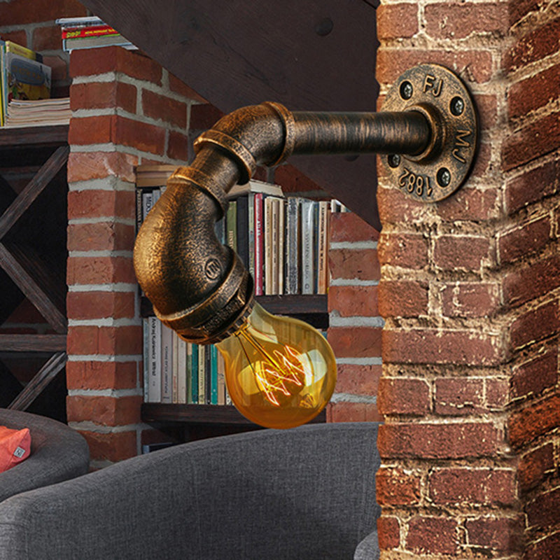 Wrought Iron Bronze Wall Mount Light with Water Pipe 1 Light Industrial Mini Sconce Lighting Clearhalo 'Art deco wall lights' 'Cast Iron' 'Glass' 'Industrial wall lights' 'Industrial' 'Middle century wall lights' 'Modern' 'Rustic wall lights' 'Tiffany' 'Traditional wall lights' 'Wall Lamps & Sconces' 'Wall Lights' Lighting' 468086