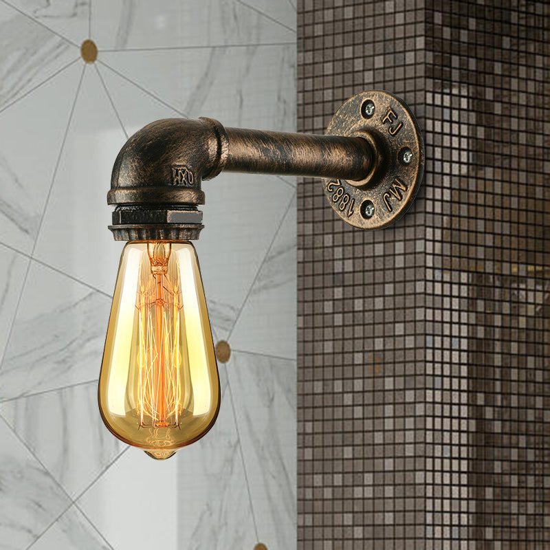 Wrought Iron Bronze Wall Mount Light with Water Pipe 1 Light Industrial Mini Sconce Lighting Clearhalo 'Art deco wall lights' 'Cast Iron' 'Glass' 'Industrial wall lights' 'Industrial' 'Middle century wall lights' 'Modern' 'Rustic wall lights' 'Tiffany' 'Traditional wall lights' 'Wall Lamps & Sconces' 'Wall Lights' Lighting' 468087