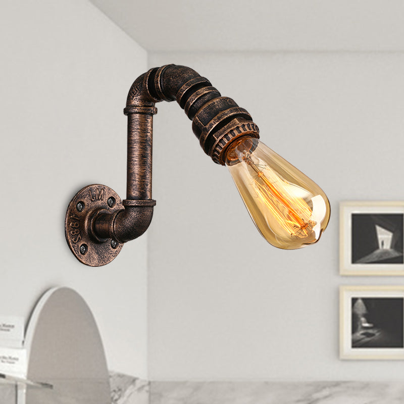 Wrought Iron Bronze Wall Mount Light with Water Pipe 1 Light Industrial Mini Sconce Lighting Clearhalo 'Art deco wall lights' 'Cast Iron' 'Glass' 'Industrial wall lights' 'Industrial' 'Middle century wall lights' 'Modern' 'Rustic wall lights' 'Tiffany' 'Traditional wall lights' 'Wall Lamps & Sconces' 'Wall Lights' Lighting' 468088