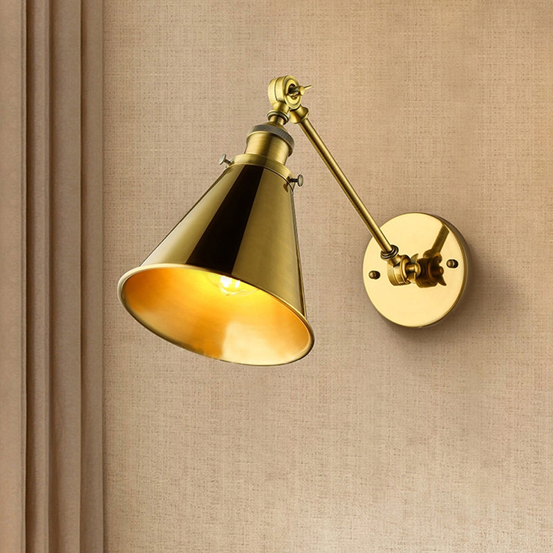 Conical Living Room Wall Lighting Industrial Style Metallic 1 Head Brass/Bronze Wall Mount Light Clearhalo 'Art deco wall lights' 'Cast Iron' 'Glass' 'Industrial wall lights' 'Industrial' 'Middle century wall lights' 'Modern' 'Rustic wall lights' 'Tiffany' 'Traditional wall lights' 'Wall Lamps & Sconces' 'Wall Lights' Lighting' 468143