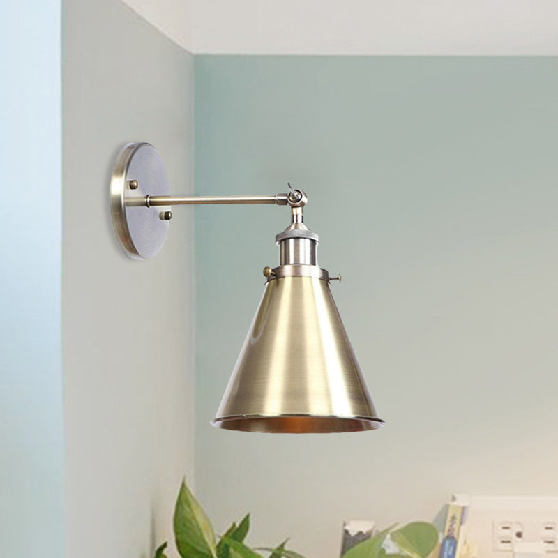 Conical Living Room Wall Lighting Industrial Style Metallic 1 Head Brass/Bronze Wall Mount Light Clearhalo 'Art deco wall lights' 'Cast Iron' 'Glass' 'Industrial wall lights' 'Industrial' 'Middle century wall lights' 'Modern' 'Rustic wall lights' 'Tiffany' 'Traditional wall lights' 'Wall Lamps & Sconces' 'Wall Lights' Lighting' 468144