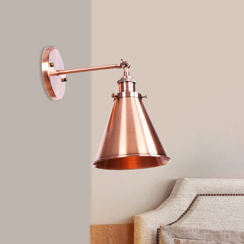 Conical Living Room Wall Lighting Industrial Style Metallic 1 Head Brass/Bronze Wall Mount Light Clearhalo 'Art deco wall lights' 'Cast Iron' 'Glass' 'Industrial wall lights' 'Industrial' 'Middle century wall lights' 'Modern' 'Rustic wall lights' 'Tiffany' 'Traditional wall lights' 'Wall Lamps & Sconces' 'Wall Lights' Lighting' 468145