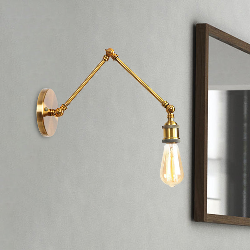 1 Light Swing Arm Sconce Light Industrial Black/Brass Metal Wall Lighting Fixture for Bathroom Clearhalo 'Art deco wall lights' 'Cast Iron' 'Glass' 'Industrial wall lights' 'Industrial' 'Middle century wall lights' 'Modern' 'Rustic wall lights' 'Tiffany' 'Traditional wall lights' 'Wall Lamps & Sconces' 'Wall Lights' Lighting' 468168