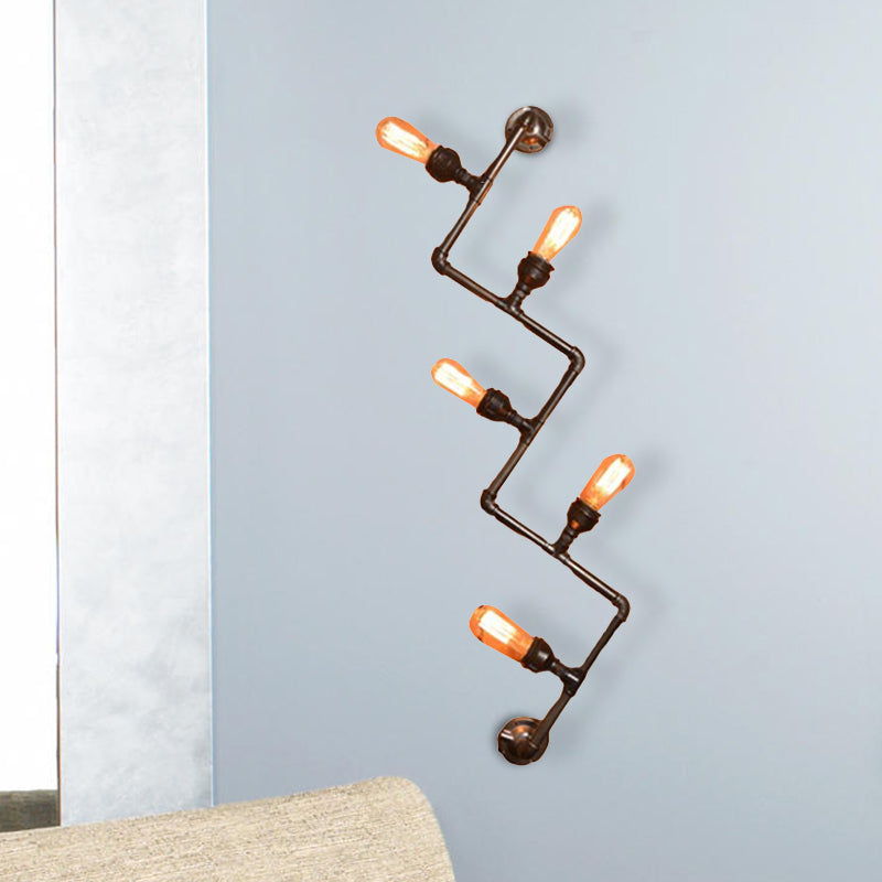 Bronze Finish Pipe Wall Lamp with Wavy Design Industrial Style Metallic 2/5 Bulbs Living Room Wall Sconce Light Clearhalo 'Art deco wall lights' 'Cast Iron' 'Glass' 'Industrial wall lights' 'Industrial' 'Middle century wall lights' 'Modern' 'Rustic wall lights' 'Tiffany' 'Traditional wall lights' 'Wall Lamps & Sconces' 'Wall Lights' Lighting' 468174