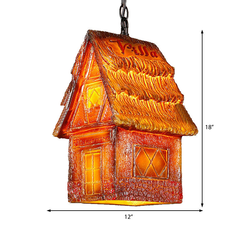 1 Light Hanging Ceiling Light with House Shade Resin Vintage Dining Room Pendant Lighting in Brown/Pink Clearhalo 'Ceiling Lights' 'Industrial Pendants' 'Industrial' 'Middle Century Pendants' 'Pendant Lights' 'Pendants' 'Tiffany' Lighting' 468194