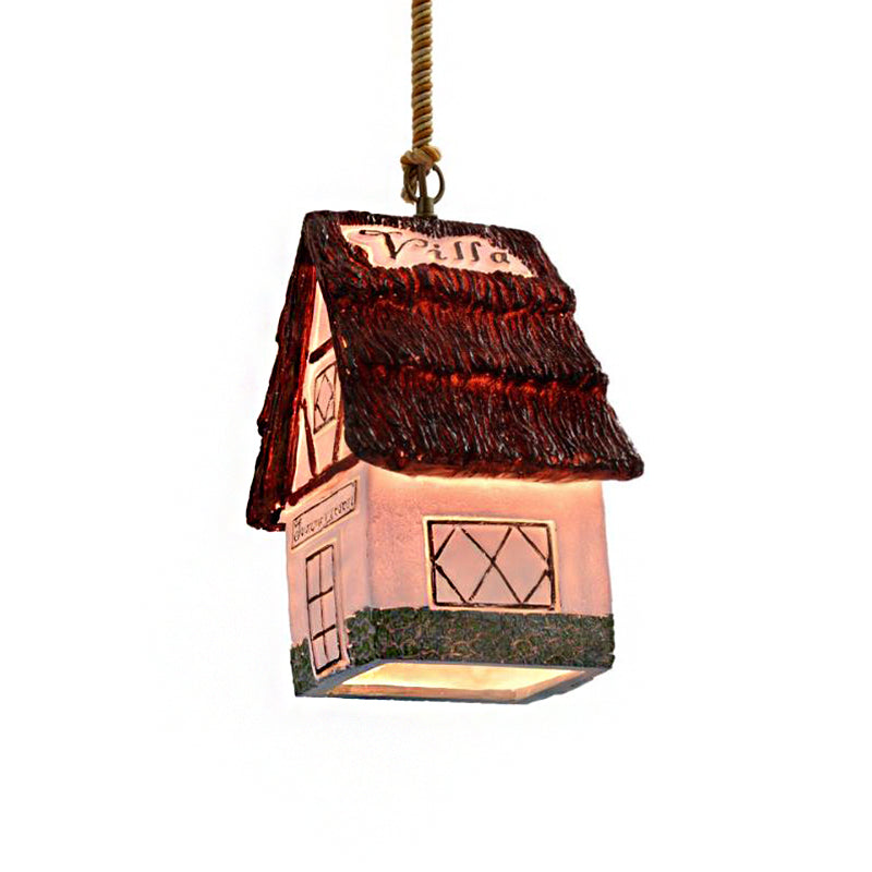 1 Light Hanging Ceiling Light with House Shade Resin Vintage Dining Room Pendant Lighting in Brown/Pink Clearhalo 'Ceiling Lights' 'Industrial Pendants' 'Industrial' 'Middle Century Pendants' 'Pendant Lights' 'Pendants' 'Tiffany' Lighting' 468198