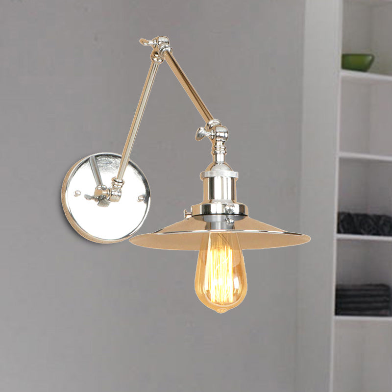 Vintage Stylish Saucer Wall Sconce 1 Light Metallic Wall Mount Light with Swing Arm in Brass/Copper Clearhalo 'Art deco wall lights' 'Cast Iron' 'Glass' 'Industrial wall lights' 'Industrial' 'Middle century wall lights' 'Modern' 'Rustic wall lights' 'Tiffany' 'Traditional wall lights' 'Wall Lamps & Sconces' 'Wall Lights' Lighting' 468218