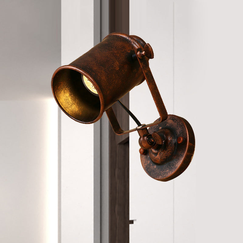 Cylinder Metallic Sconce Lighting Antique Style 1 Light Living Room Wall Mounted Light in Black/Rust Clearhalo 'Art deco wall lights' 'Cast Iron' 'Glass' 'Industrial wall lights' 'Industrial' 'Middle century wall lights' 'Modern' 'Rustic wall lights' 'Tiffany' 'Traditional wall lights' 'Wall Lamps & Sconces' 'Wall Lights' Lighting' 468309