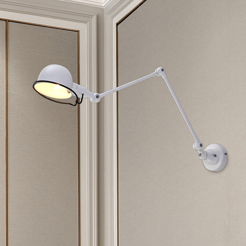 Black/White Swing Arm Wall Light Fixture with Bowl Shade Industrial Metal 1 Head Corridor Sconce Lamp Clearhalo 'Art deco wall lights' 'Cast Iron' 'Glass' 'Industrial wall lights' 'Industrial' 'Middle century wall lights' 'Modern' 'Rustic wall lights' 'Tiffany' 'Traditional wall lights' 'Wall Lamps & Sconces' 'Wall Lights' Lighting' 468343