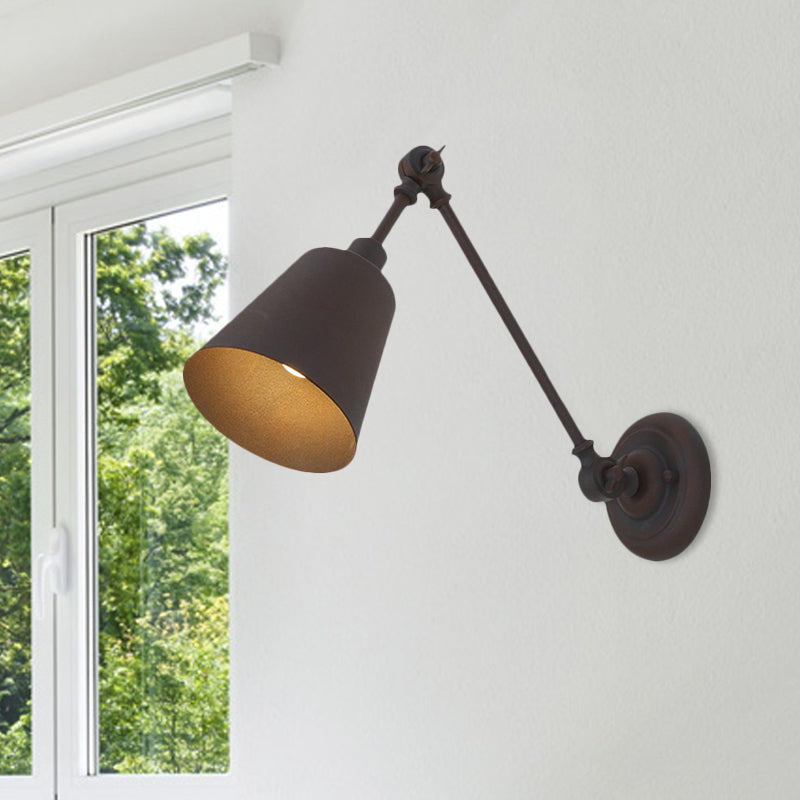 1 Light Metallic Wall Mount Light Contemporary Black/Rust Tapered Bedroom Wall Light Sconce with Adjustable Arm Clearhalo 'Art deco wall lights' 'Cast Iron' 'Glass' 'Industrial wall lights' 'Industrial' 'Middle century wall lights' 'Modern' 'Rustic wall lights' 'Tiffany' 'Traditional wall lights' 'Wall Lamps & Sconces' 'Wall Lights' Lighting' 468351
