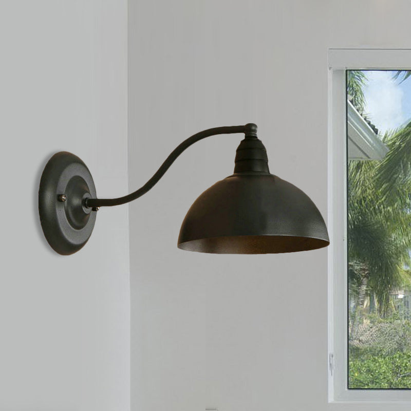 1 Head Wall Sconce Retro Domed Shade Metallic Sconce Lighting Fixture with Curved Arm in Black Clearhalo 'Cast Iron' 'Glass' 'Industrial' 'Modern wall lights' 'Modern' 'Tiffany' 'Traditional wall lights' 'Wall Lamps & Sconces' 'Wall Lights' Lighting' 468376
