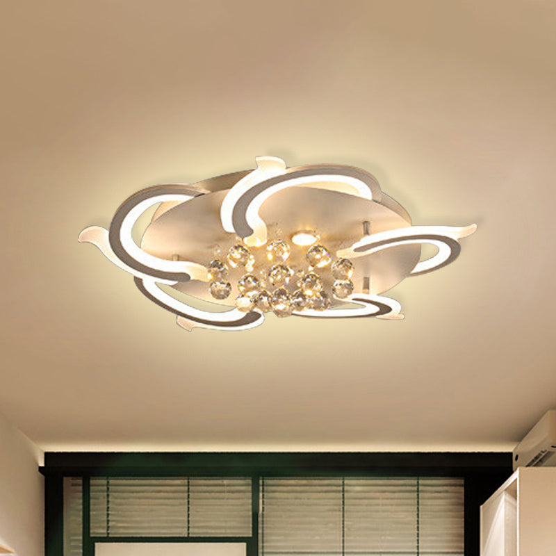3/5/6-LED Windmill Flush Ceiling Lamp Modern Style Metallic Led Flush Lighting in White with Crystal Ball Clearhalo 'Ceiling Lights' 'Close To Ceiling Lights' 'Close to ceiling' 'Semi-flushmount' Lighting' 468477