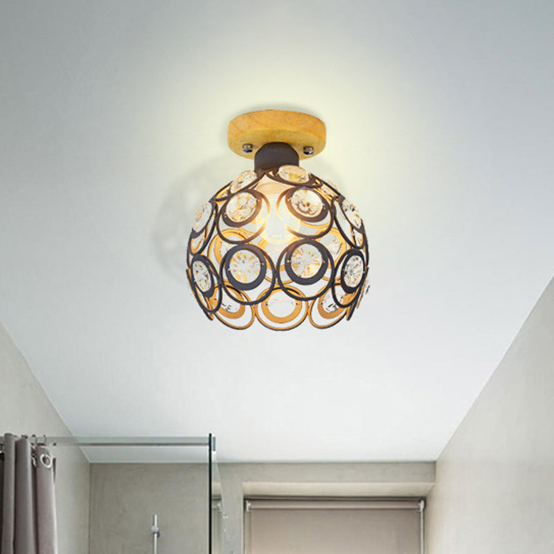 1 Head Pink/Green/Gray Flush Mount Lighting with Global Metal Lampshade Nordic Flush Mount Lamp for Foyer Clearhalo 'Ceiling Lights' 'Close To Ceiling Lights' 'Close to ceiling' 'Semi-flushmount' Lighting' 468603