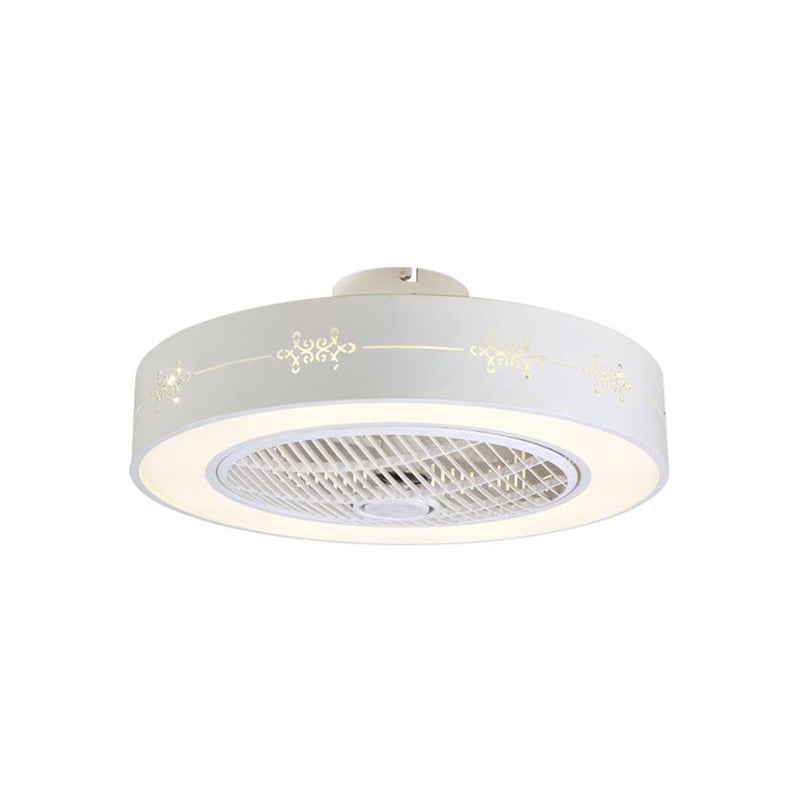 8" Tall Drum Living Room Fan Light Contemporary Metal LED White 3 Blades Semi Flush Mount Lighting Fixture Clearhalo 'Ceiling Fans with Lights' 'Ceiling Fans' 'Modern Ceiling Fans' 'Modern' Lighting' 468619