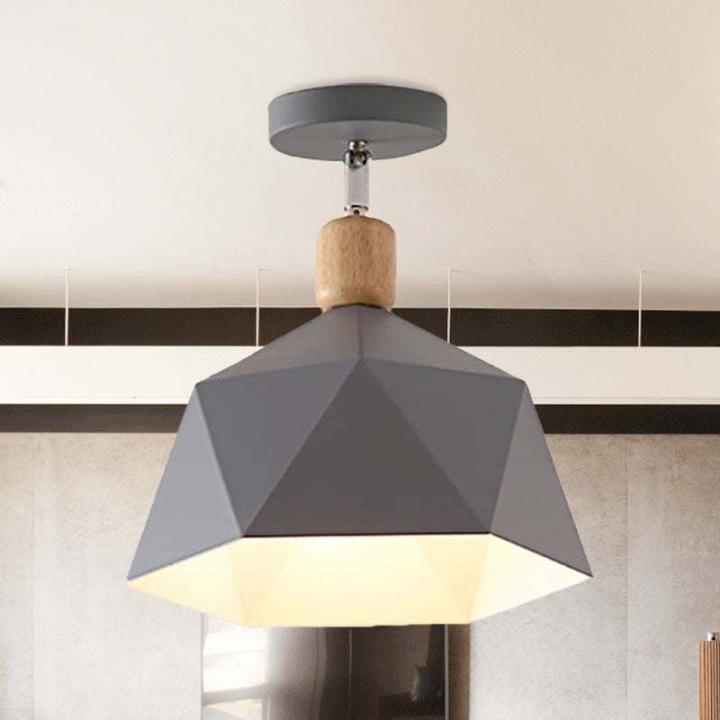Gray/White/Green Metal Diamond Shaped Semi Flush Mount Light Macaron 1 Light Ceiling Light Fixture for Hall Clearhalo 'Ceiling Lights' 'Close To Ceiling Lights' 'Close to ceiling' 'Semi-flushmount' Lighting' 468685