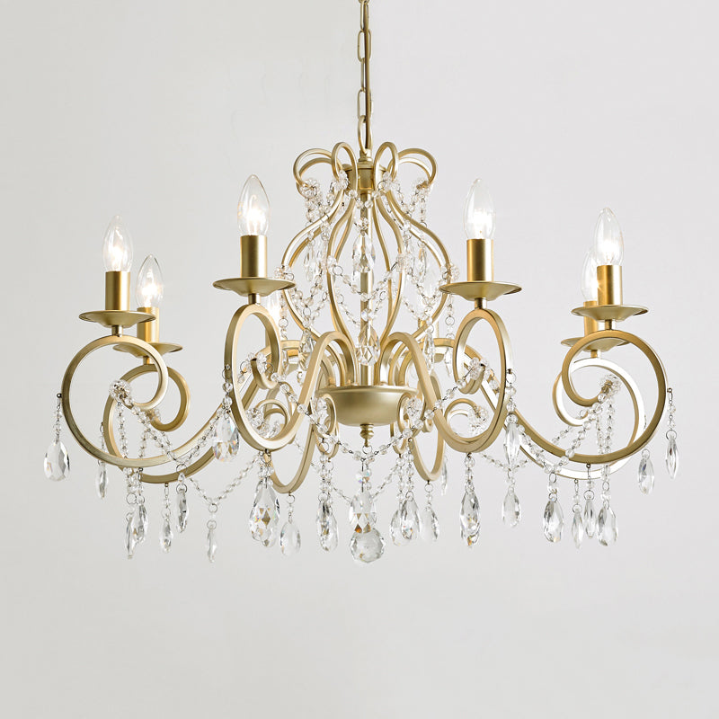 Crystal Metal Chandelier Lighting Fixtures Candlestick Chandelier in Gold for Living Room