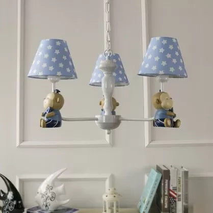 Dot Tapered Shade Chandelier Kids Metal Resin Hanging Light with Monkey for Dining Room 3 Blue Clearhalo 'Ceiling Lights' 'Chandeliers' Lighting' options 47948_b4b6097b-6cb0-46fb-bb85-c1910c753dc5