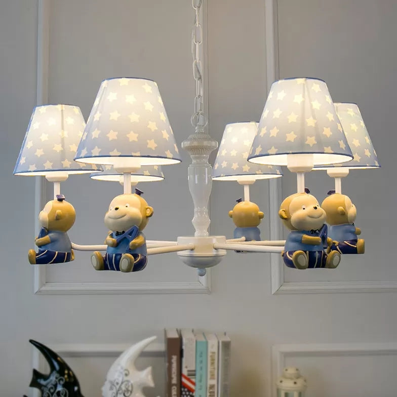 Dot Tapered Shade Chandelier Kids Metal Resin Hanging Light with Monkey for Dining Room 5 Blue Clearhalo 'Ceiling Lights' 'Chandeliers' Lighting' options 47951_e50e1097-5cf5-4b16-bc73-b74fa2748414